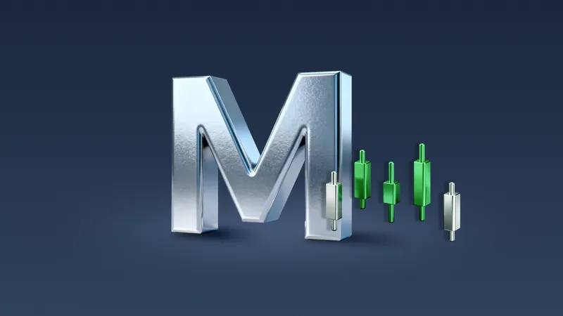 Official Bitunix Academy art for its M-top double top strategy guide: a large silver 3D letter M beside green and white candlesticks on a navy background.